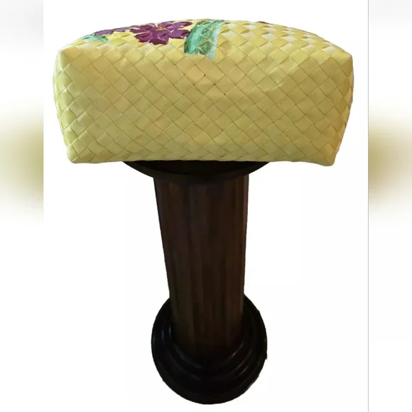 Gingham Basket Weave Handcrafted, Handpainted Silk-Wrapped Handle Tote Bag NWOT - Picture 8 of 14